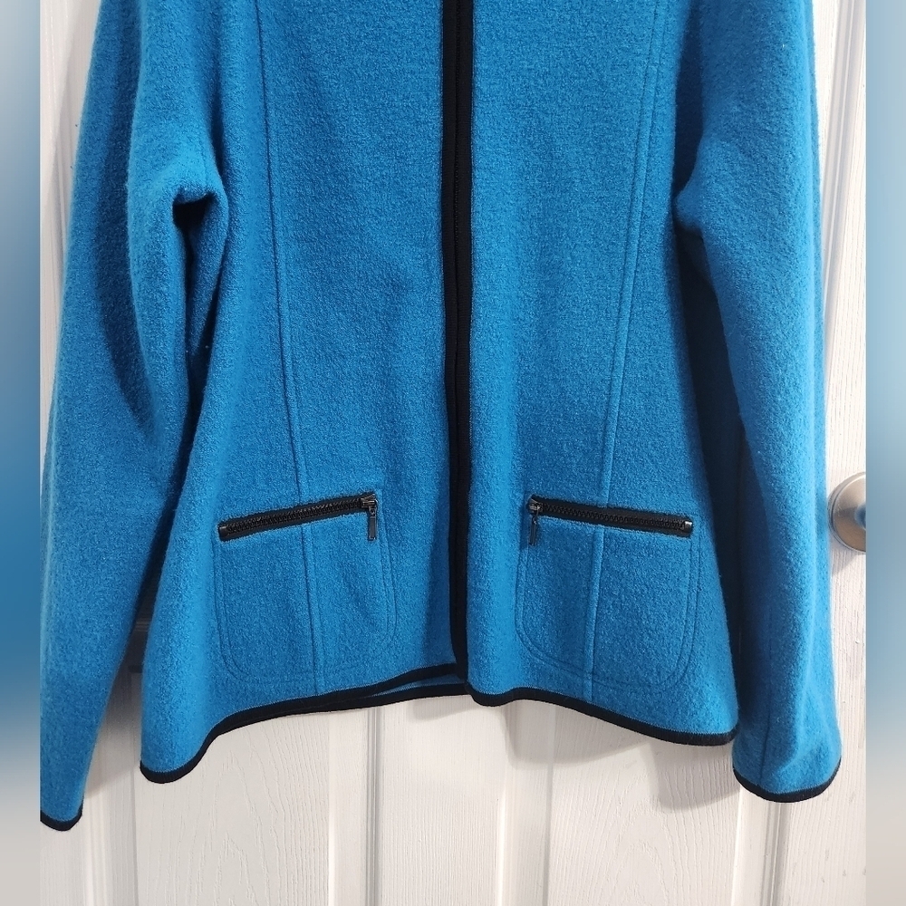 Laura Ashley blue wool full zip regal coat pockets regencycore old money XL - Picture 6 of 9